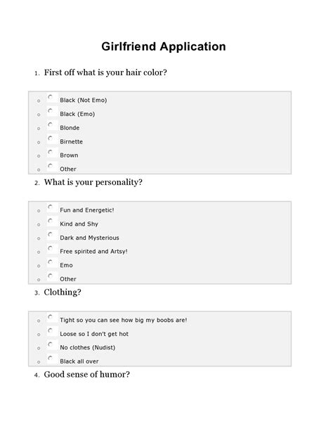 29 Funny Girlfriend Application Forms [PDF, Word]